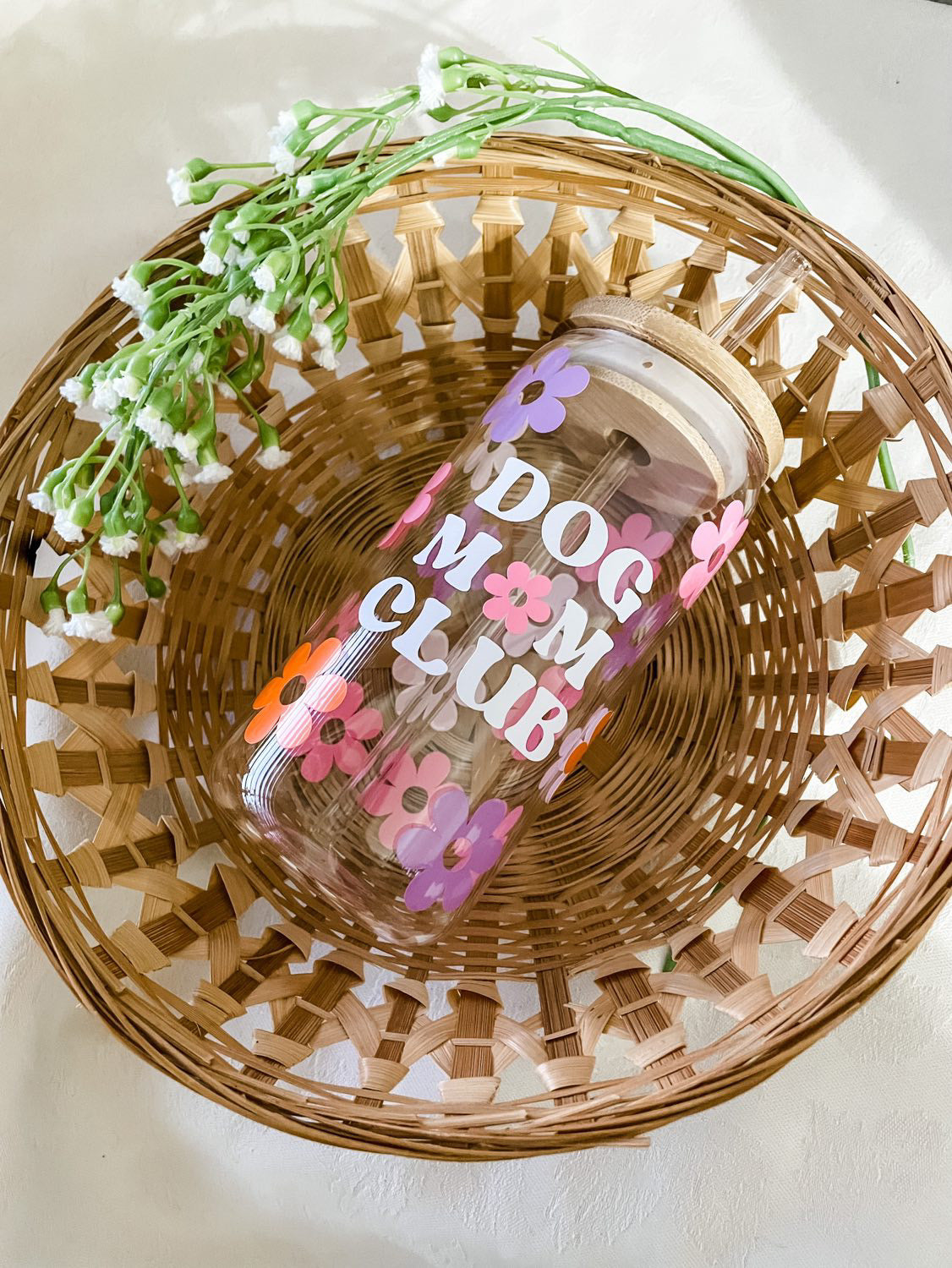 Floral Dog Mom Glass